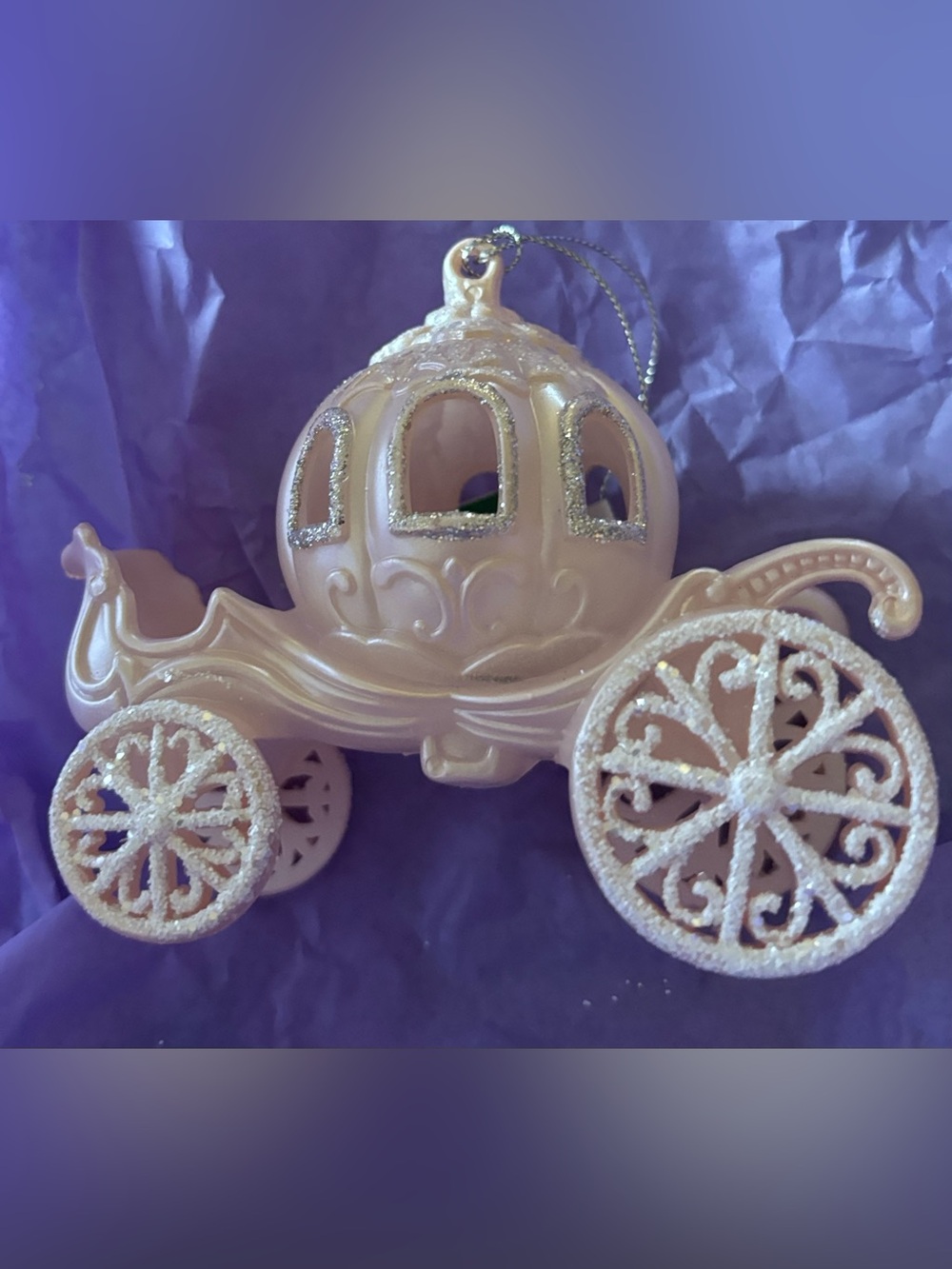 Kurt S. Adler pale pink with silver shimmer carriage ornament